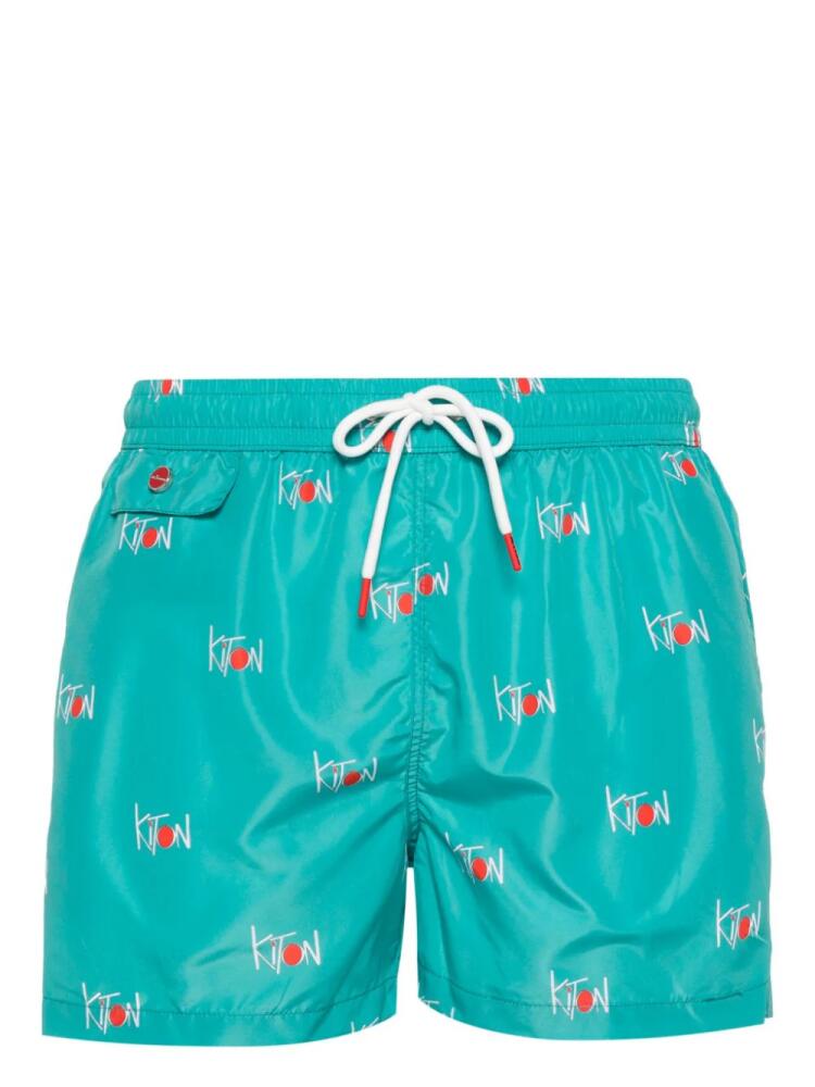 Kiton logo-print swim shorts - Blue Cover