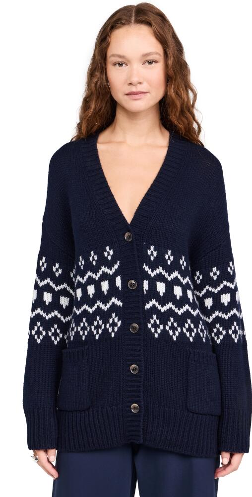 LISA YANG Greyson Cashmere Cardigan Navy/Cream Jacquard Cover