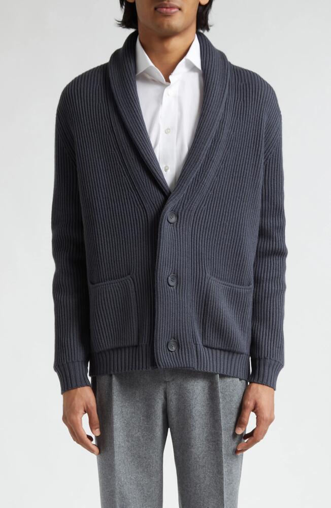 Thom Sweeney Shawl Collar Merino Wool Cardigan in Steel Cover