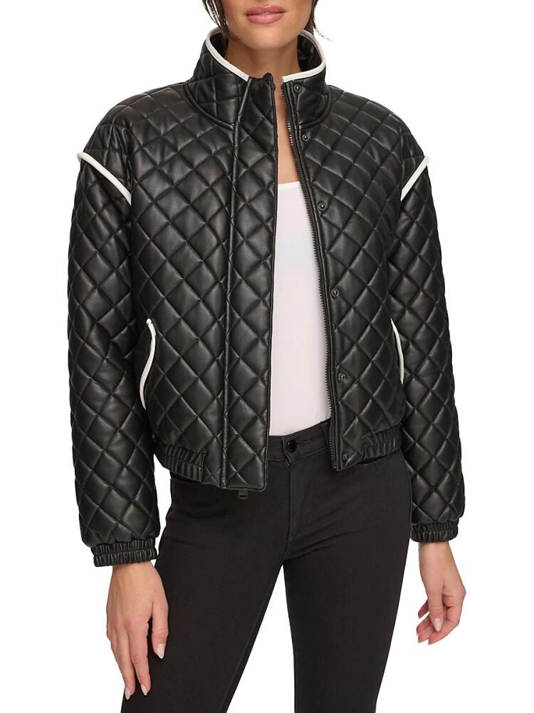 Andrew Marc Women's Faux Leather Quilted Jacket - Black White Cover