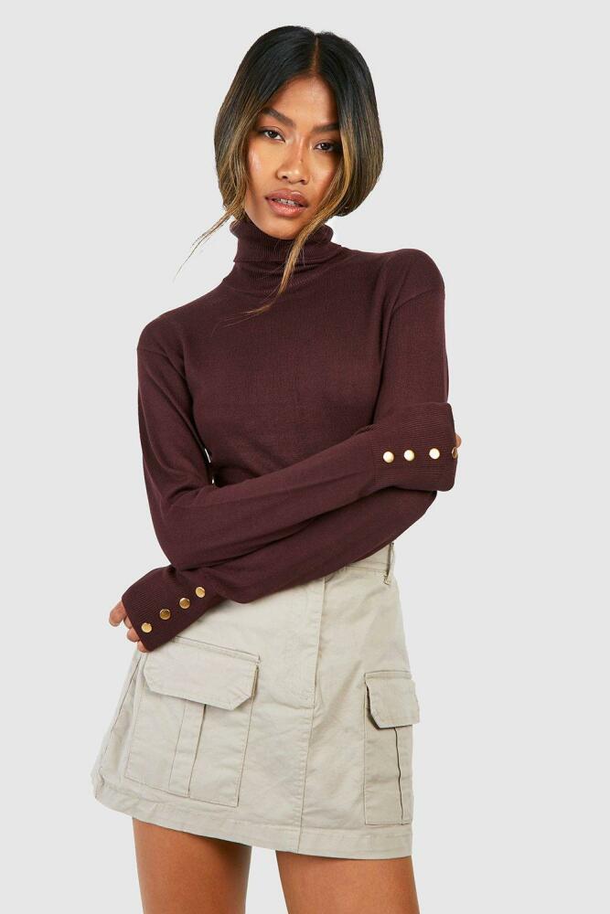 boohoo Womens Basic Fine Gauge Turtleneck Sweater - Brown Cover