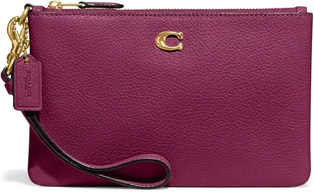 COACH Polished Pebble Leather Small Wristlet (Deep Plum) Clutch Handbags Cover