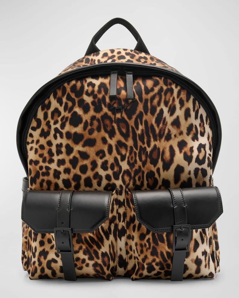 Giuseppe Zanotti Men's Leopard-Print Leather Backpack Cover