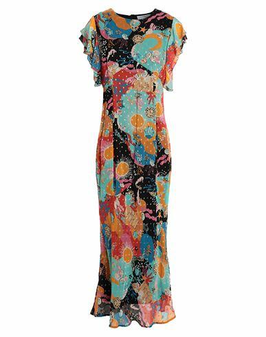 Never Fully Dressed Woman Maxi dress Turquoise Viscose, Metallic fiber, Nylon Cover