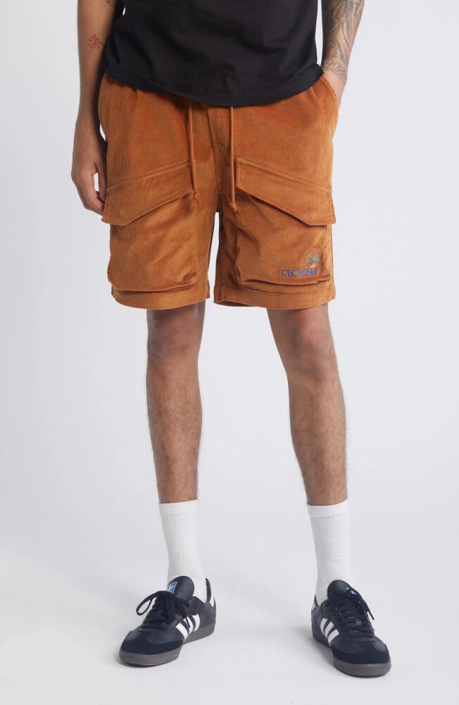 ICECREAM Journey Corduroy Cargo Shorts in Cashew Cover