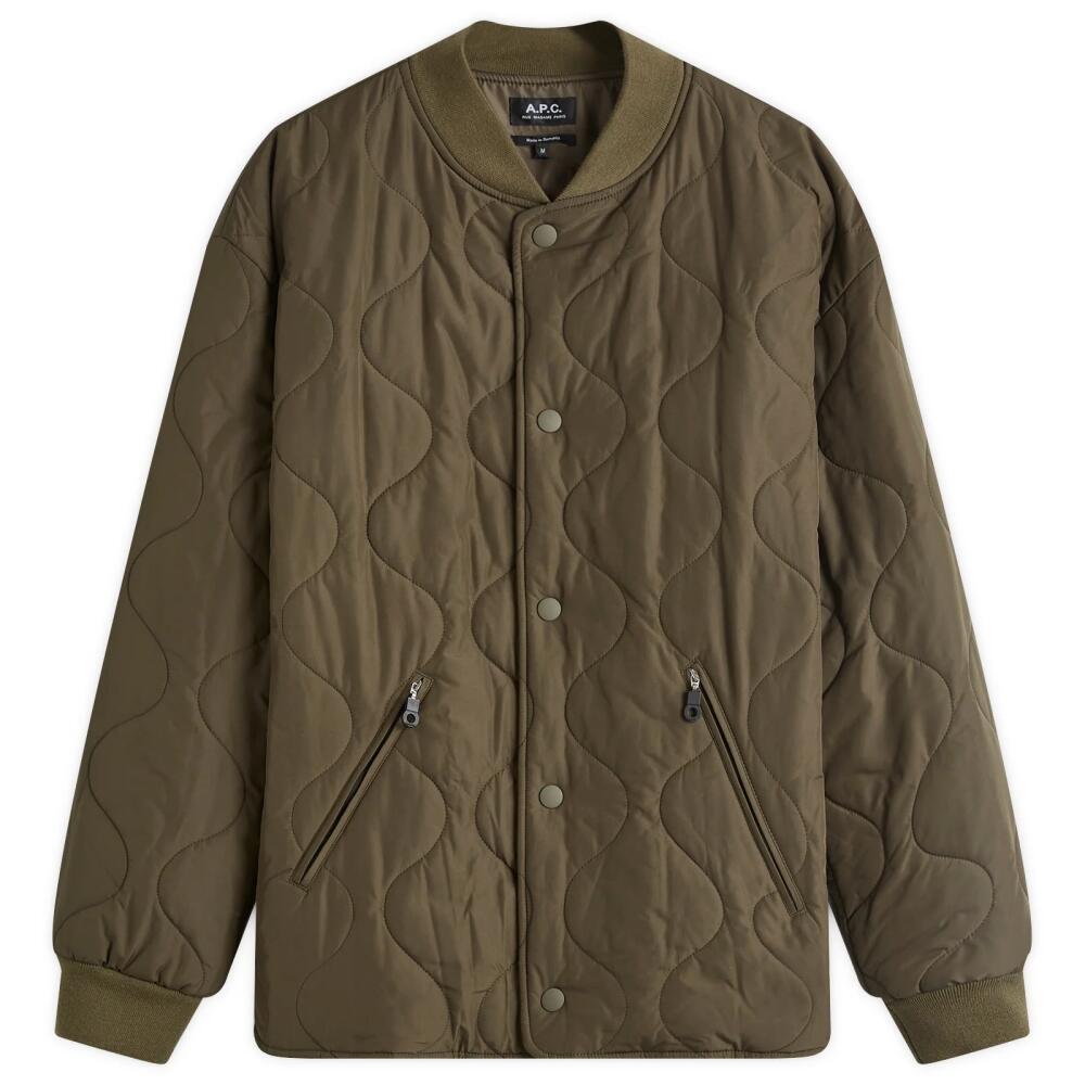 A.P.C. Men's Florent Quilted Bomber Jacket in Military Khaki Cover