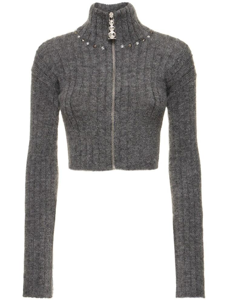 ALESSANDRA RICH Mohair Blend Knit Crop Cardigan Cover