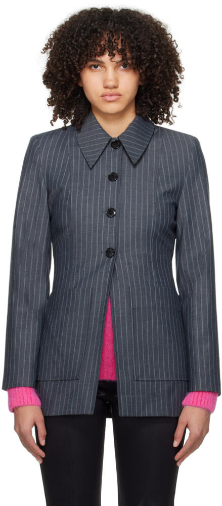 GANNI Gray Striped Blazer Cover