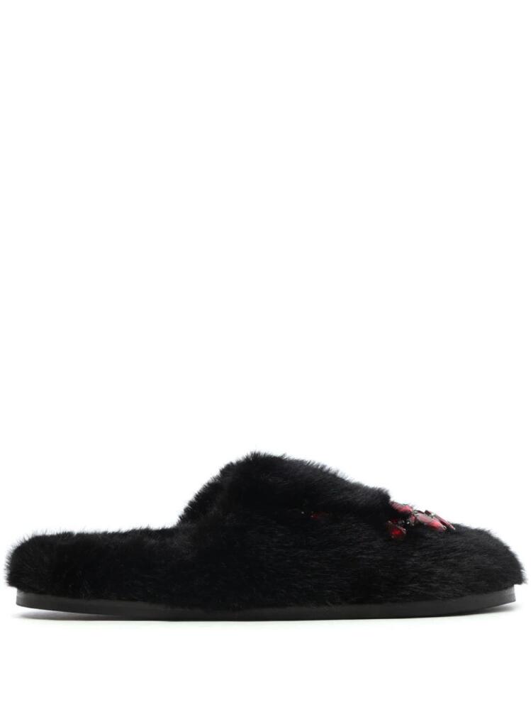 Simone Rocha crystal-embellished faux-fur slipers - Black Cover