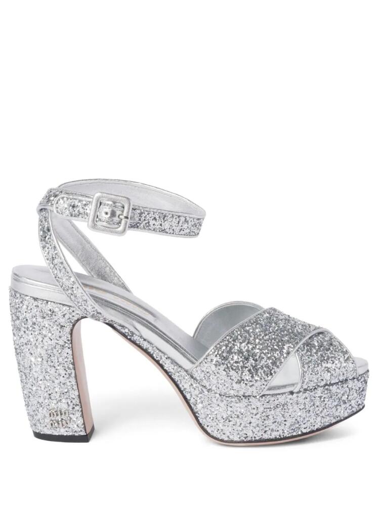 Miu Miu glitter-detailed block-heel sandals - Silver Cover