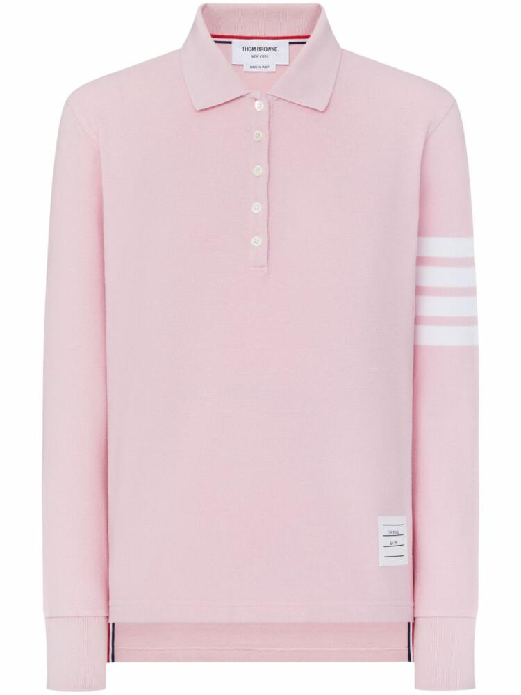 Thom Browne three-stripe long-sleeved polo shirt - Pink Cover