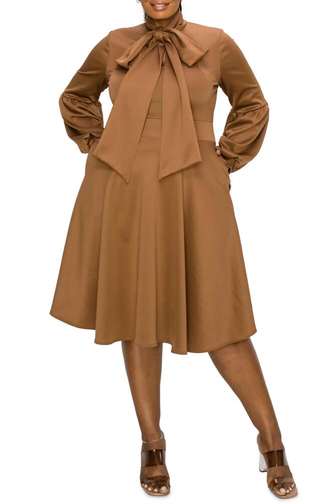 L I V D Bekah Long Sleeve Fit & Flare Dress in Tobacco Cover