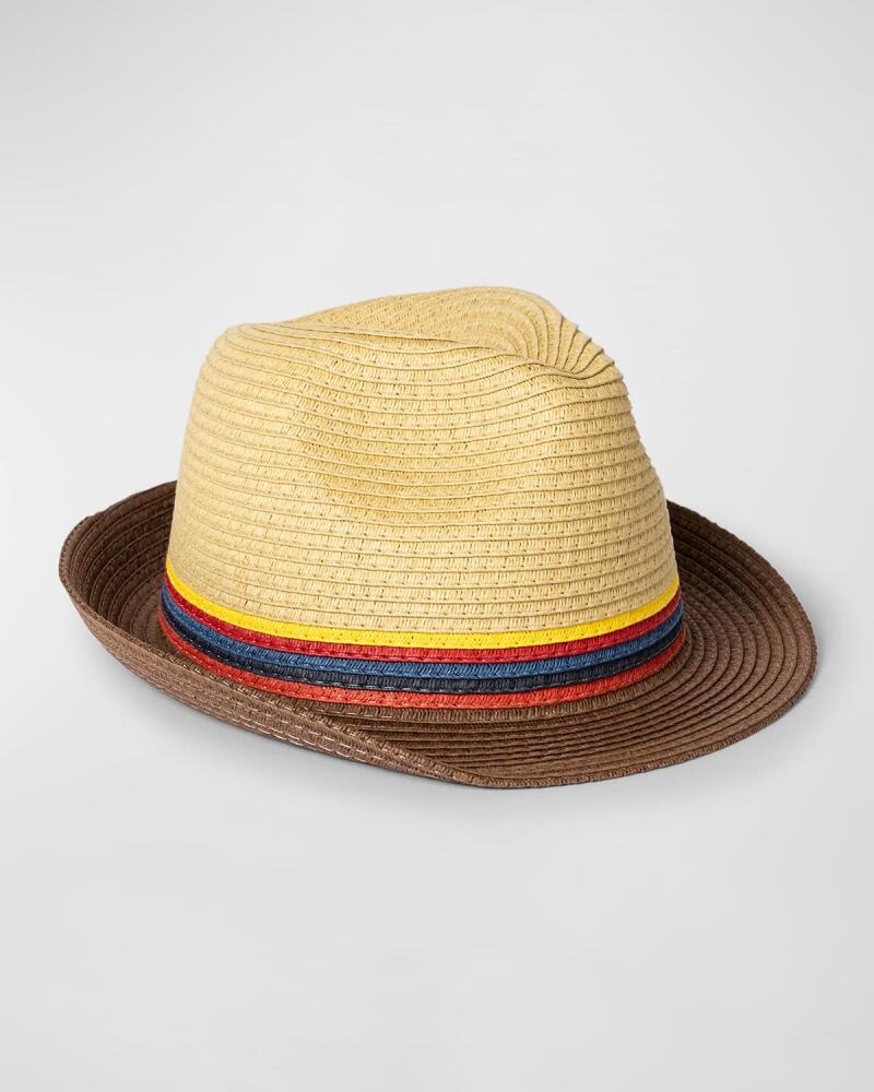 Paul Smith Men's Bright Stripe Straw Fedora Hat Cover