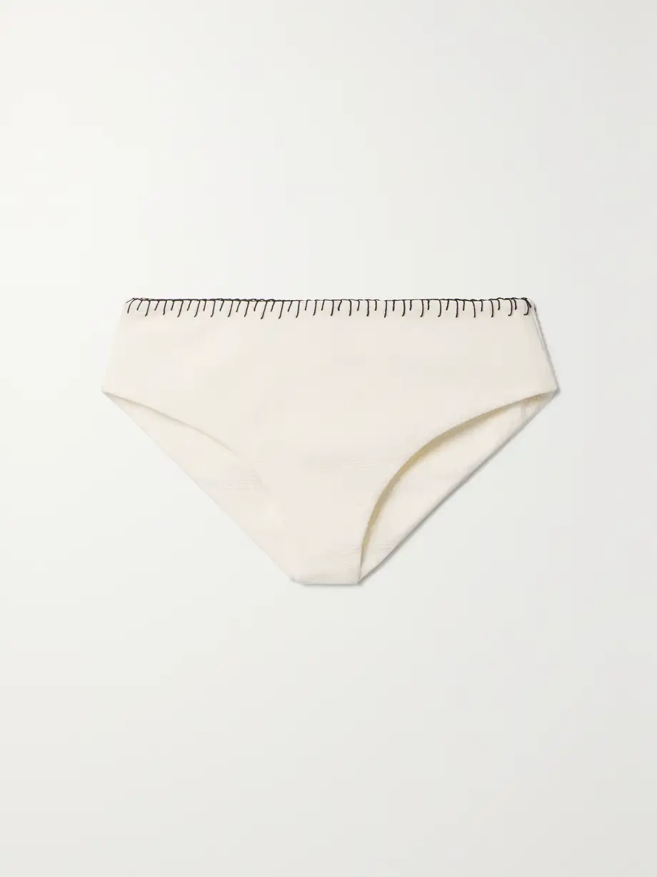 Marysia - Barragan Embroidered Seersucker Bikini Briefs - White Cover