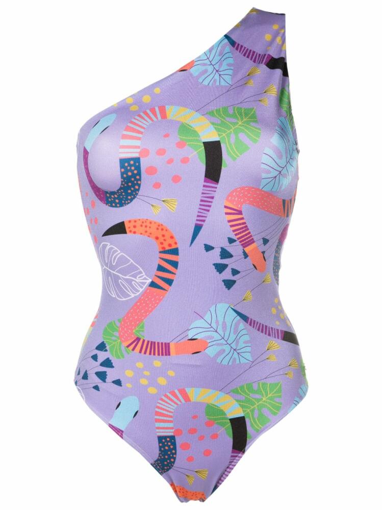 Brigitte abstract-print asymmetric one-piece - Purple Cover