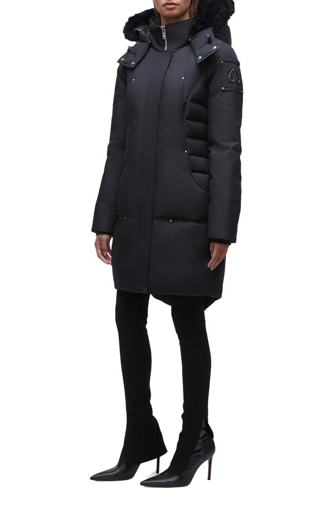 Moose Knuckles Baltic Down Parka with Genuine Shearling Trim in Navy/Black Cover