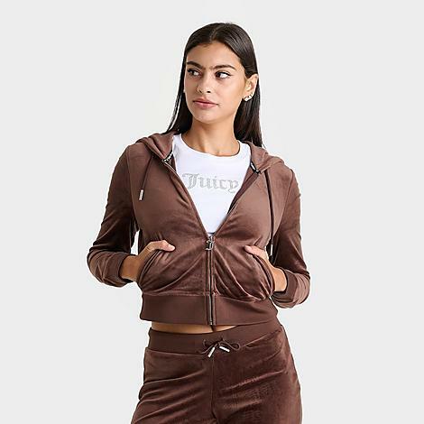 Juicy Couture Women's OG Big Bling Velour Zip-Up Hoodie in Brown/Black Cherry Cover