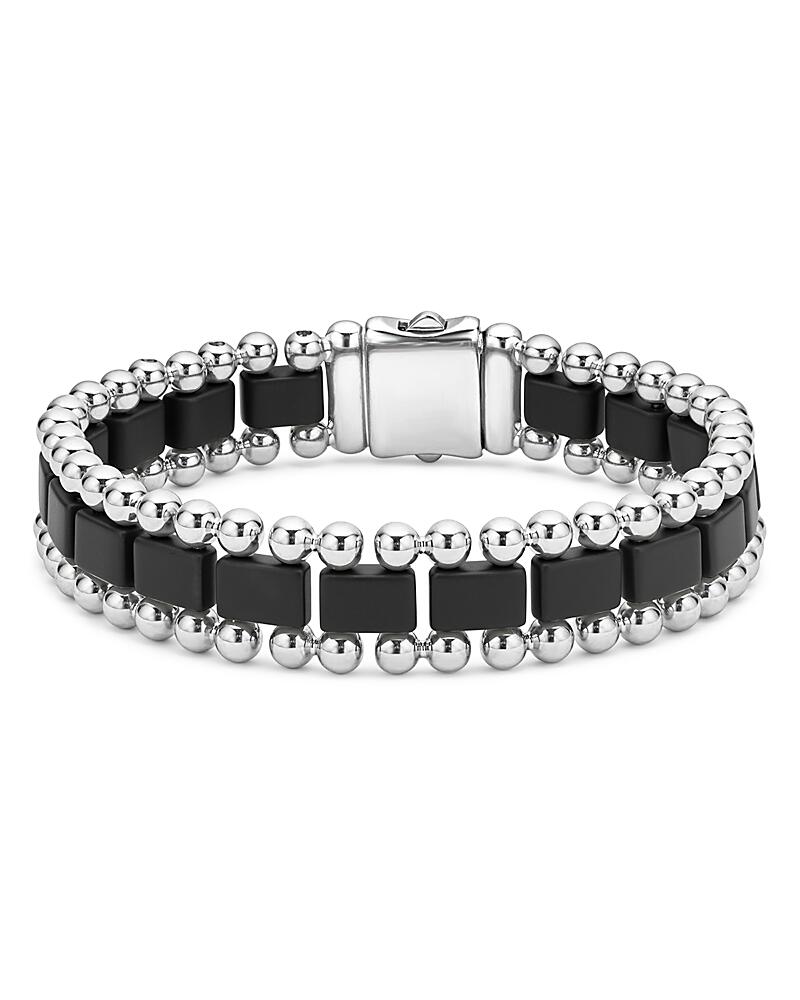 Lagos Men's Stainless Steel Anthem Black Ceramic Bead Bracelet - Exclusive Cover