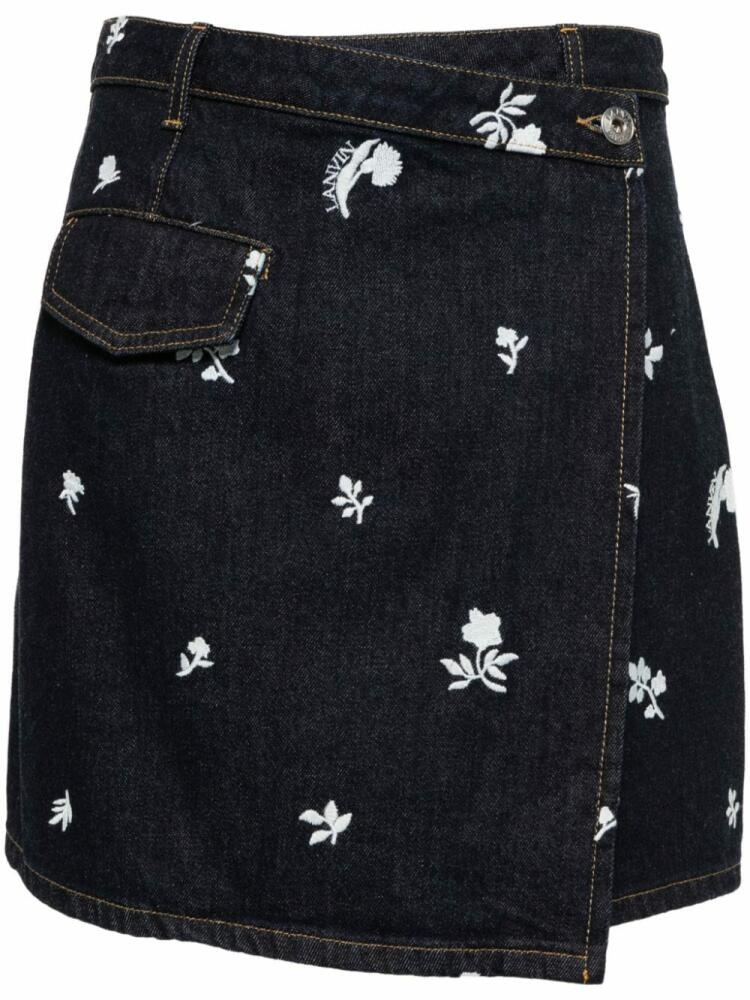 Lanvin floral-embroidered denim skirt - Blue Cover