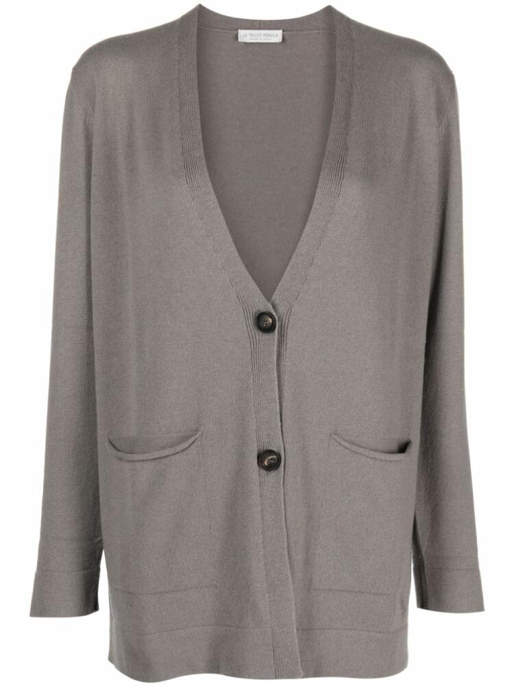 Le Tricot Perugia V-neck fine-ribbed cardigan - Grey Cover