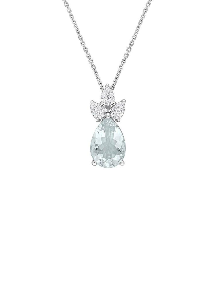 Sonatina Women's 14K White Gold, Aquamarine & Diamond Pendant Necklace/18" Cover