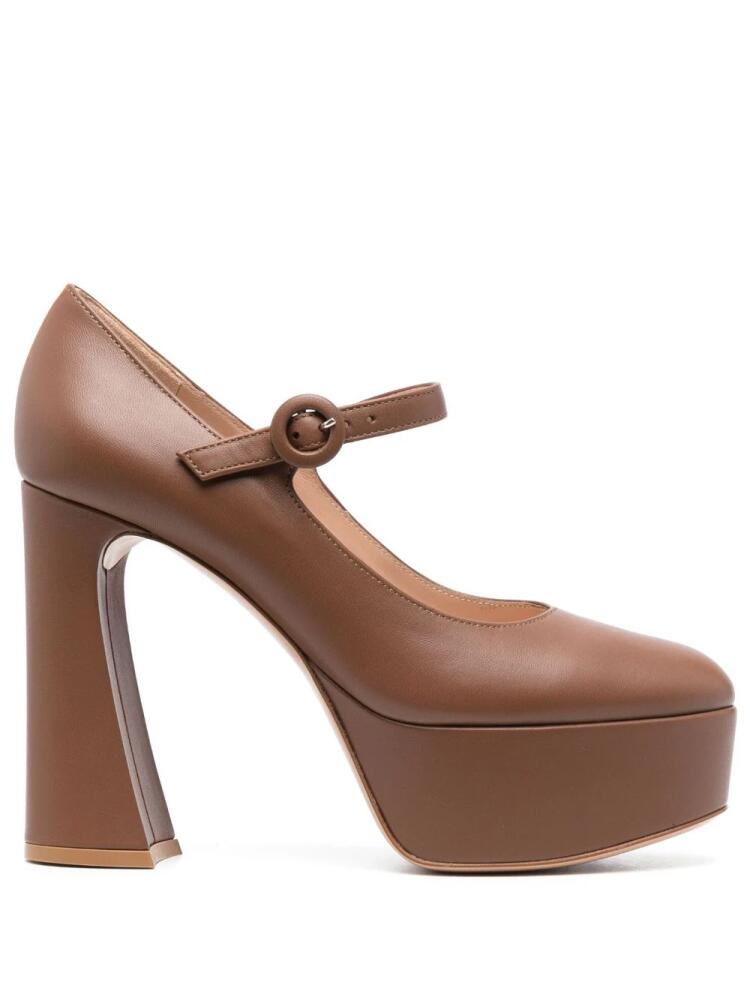 Gianvito Rossi Mary Jane 130mm leather platform pumps - Brown Cover