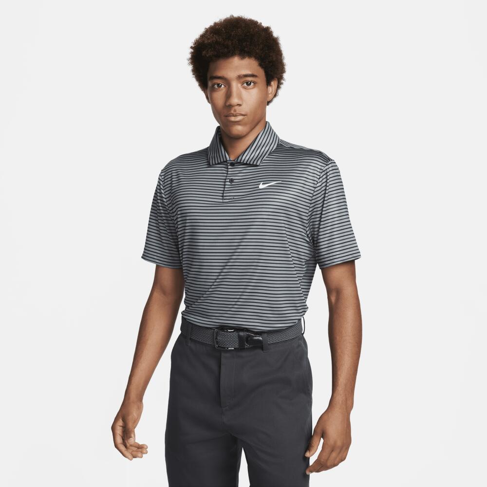 Nike Men's Tour Dri-FIT Striped Golf Polo in Grey Cover