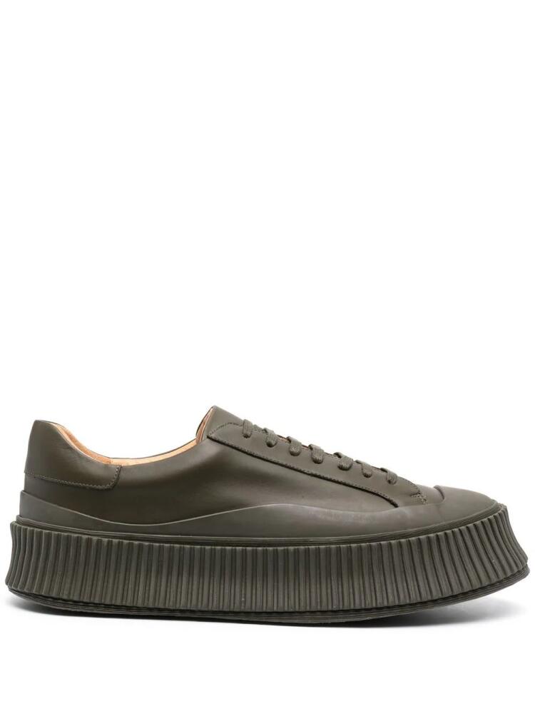 Jil Sander lace-up leather platform sneakers - Green Cover