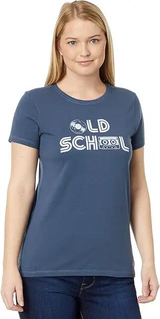 Life is Good Old School Vinyl Cassette Short Sleeve Crusher Tee (Darkest Blue) Women's T Shirt Cover