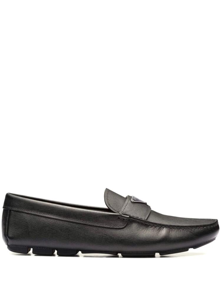 Prada triangle-logo leather loafers - Black Cover