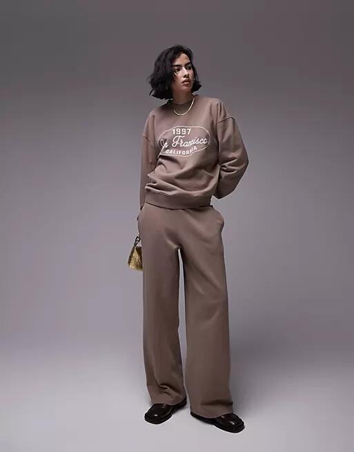 Topshop plain acid wash straight leg sweatpants in chocolate - part of a set-Brown Cover