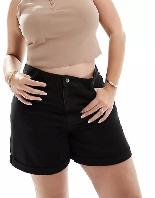 Only Curve Vega roll hem denim shorts in black Cover