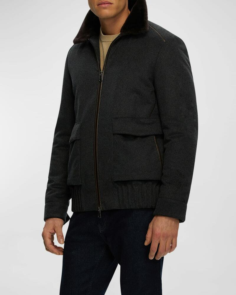 Gorski Men's Select Fabric Jacket with Merino Shearling Lamb Collar Cover