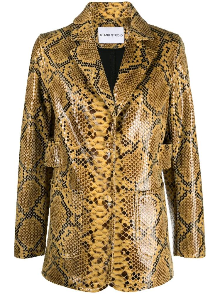 STAND STUDIO snakeskin-print single-breasted blazer - Yellow Cover