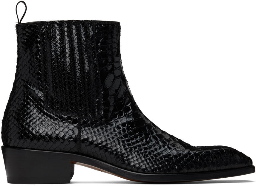 TOM FORD Black Stamped Python Kenneth Chelsea Boots Cover