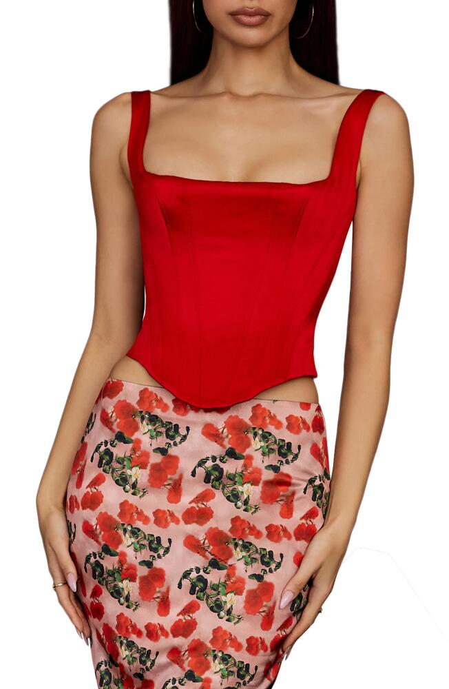 HOUSE OF CB Rafa Satin Longline Corset Top in Scarlet Cover