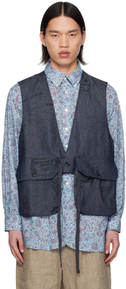 Engineered Garments Indigo Graffiti Denim Vest Cover