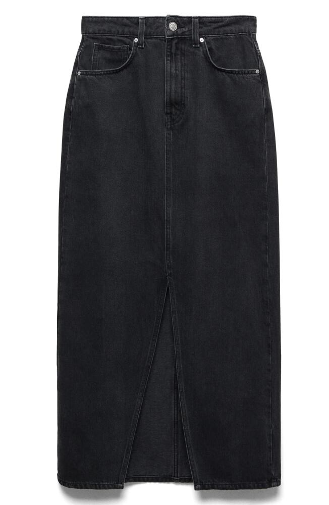 MANGO Front Slit Denim Midi Skirt in Black Denim Cover