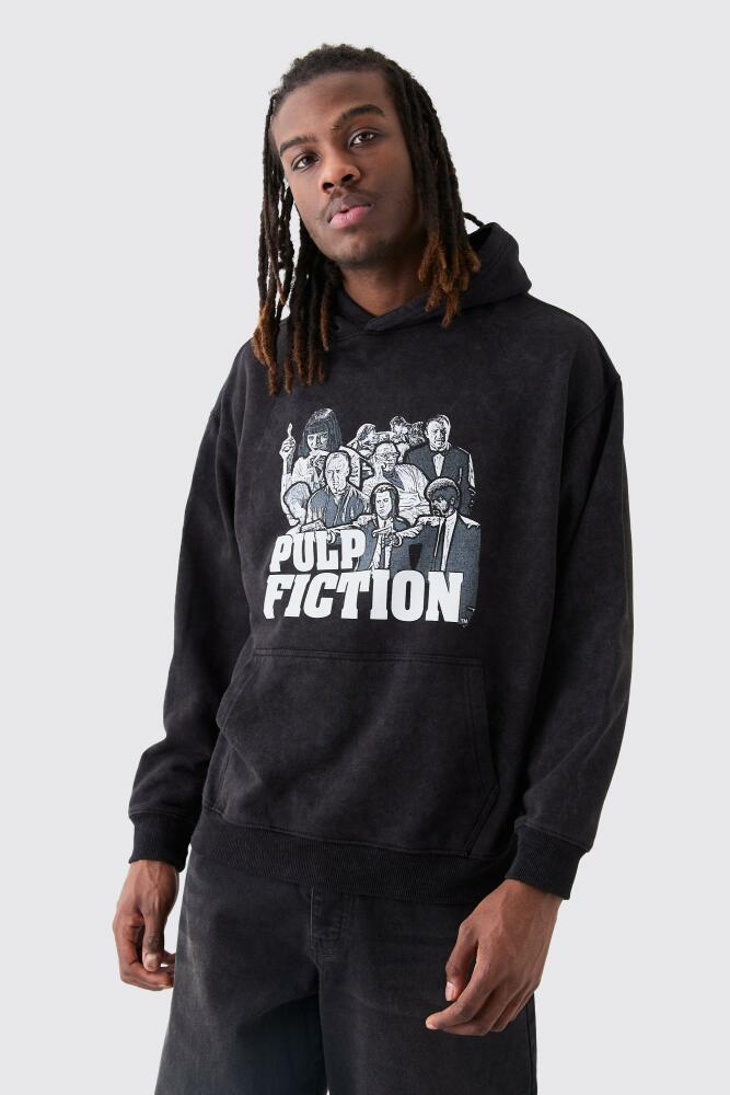 boohoo Mens Oversized Pulp Fiction Wash License Hoodie - Grey Cover