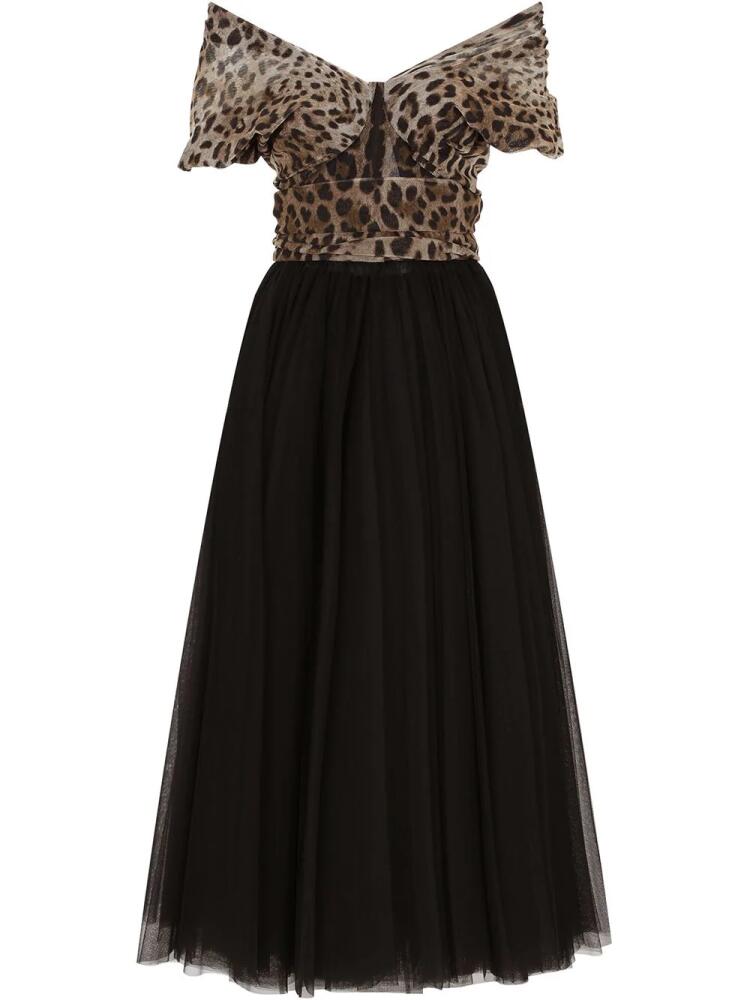 Dolce & Gabbana leopard print-panel tulle gown - Black Cover