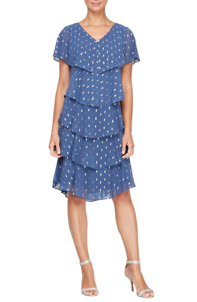 SL FASHIONS Polka Dot Tiered Georgette Dress in Wedgewood Cover