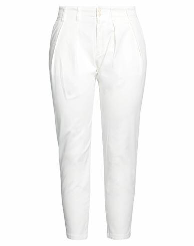 (+) People Woman Pants White Cotton, Elastane Cover