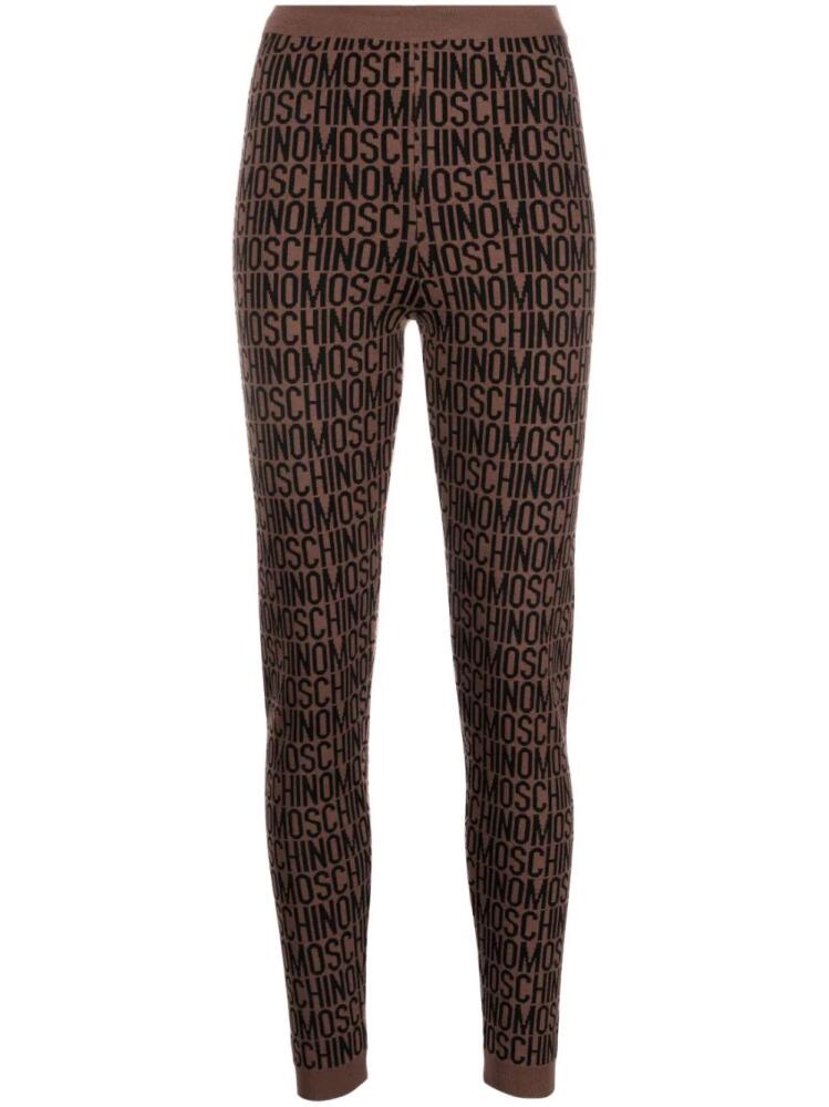 Moschino logo-printed knitted leggings - Brown Cover