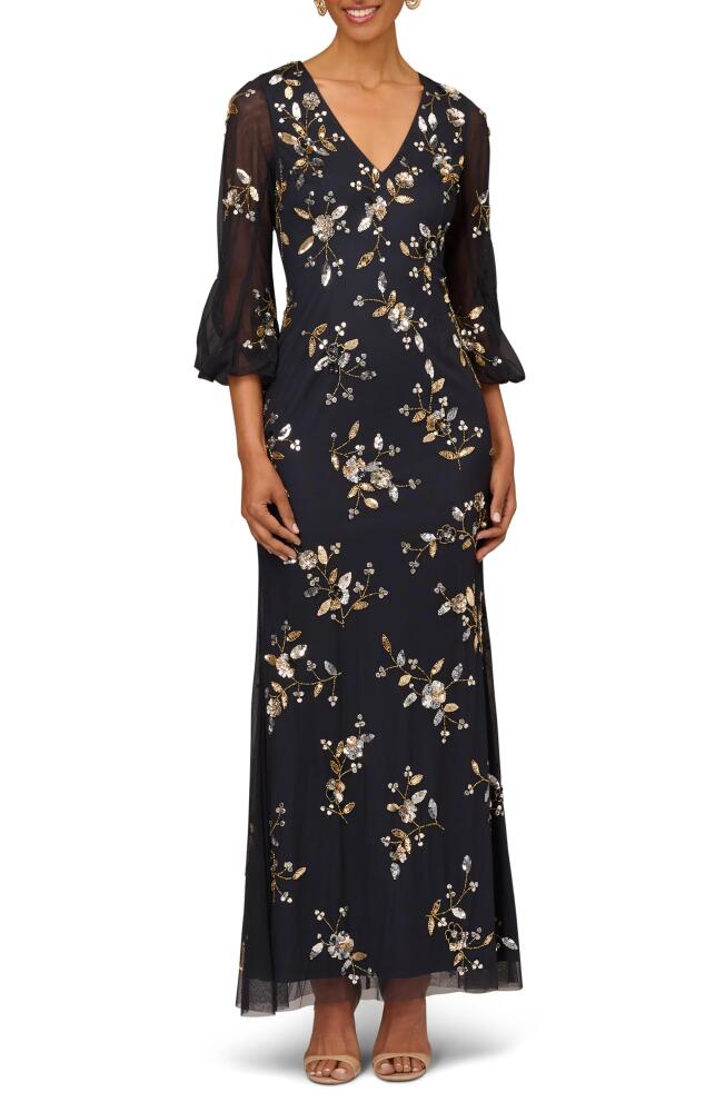 Aidan Mattox by Adrianna Papell Beaded Floral V-Neck Gown in Twilight Cover