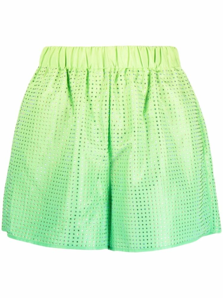 Self-Portrait rhinestone-embellished elasticated-waist shorts - Green Cover