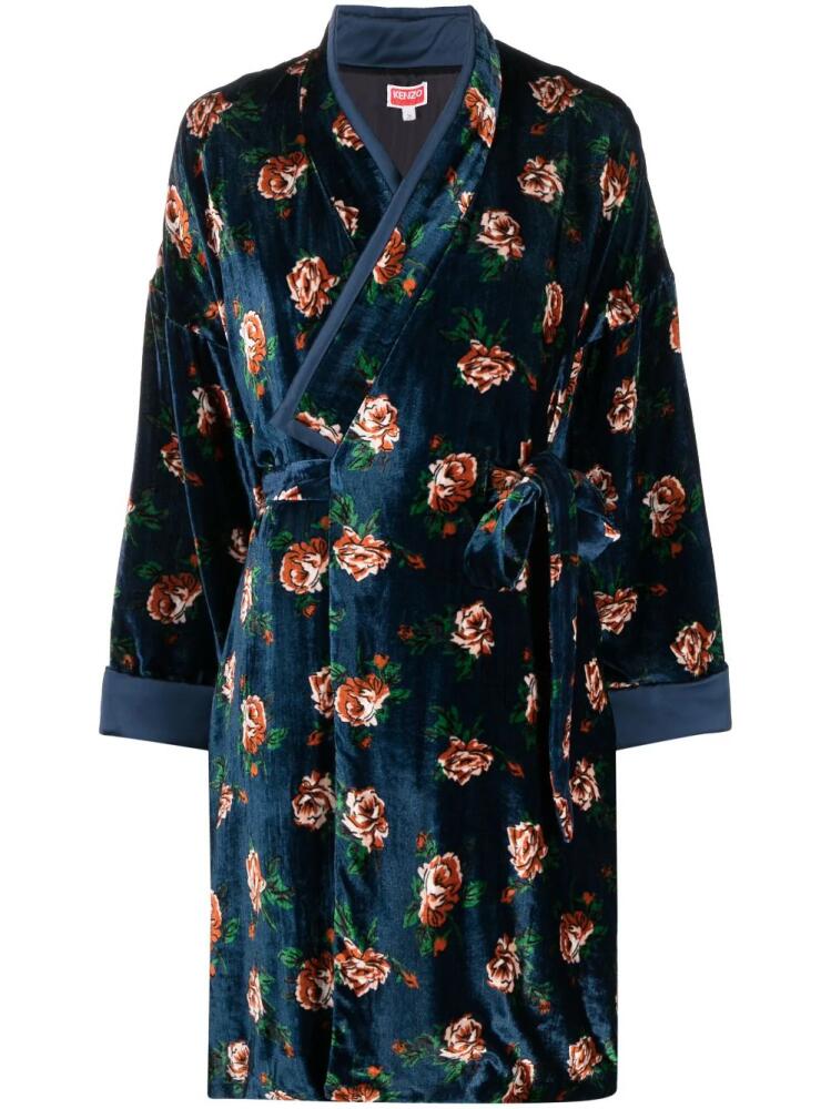 Kenzo Mantel rose-print velvet coat - Blue Cover