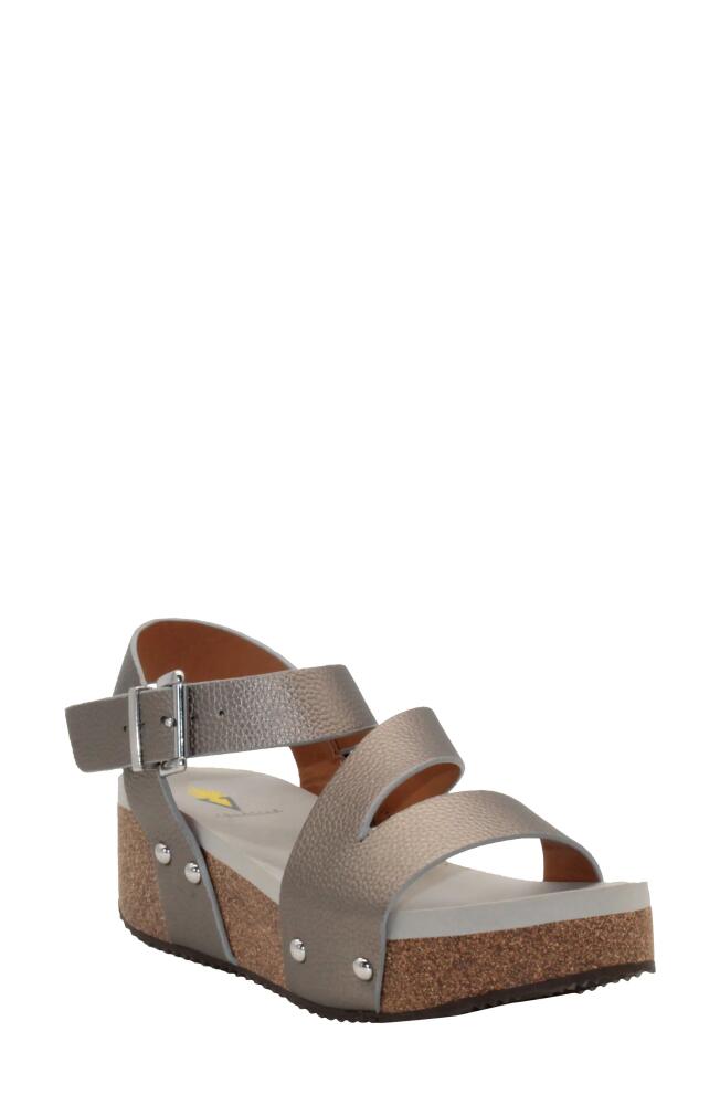 Volatile Biloxi Platform Wedge Sandal in Pewter Metallic Faux Leather Cover