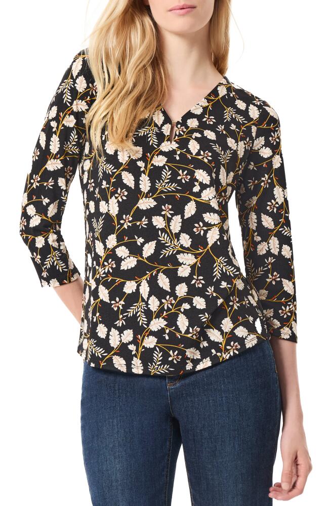 Jones New York Moss Print Three-Quarter Sleeve Crepe Top in Jones Black Multi Cover