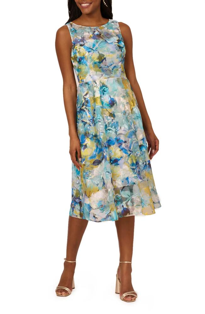 Adrianna Papell Floral Embroidered Fit & Flare Dress in Blue/Ivory Multi Cover