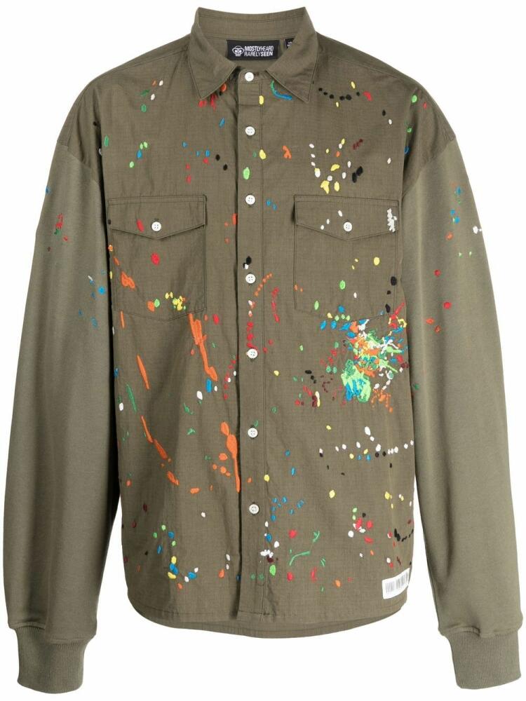 Mostly Heard Rarely Seen paint-embroidered long-sleeve shirt - Green Cover